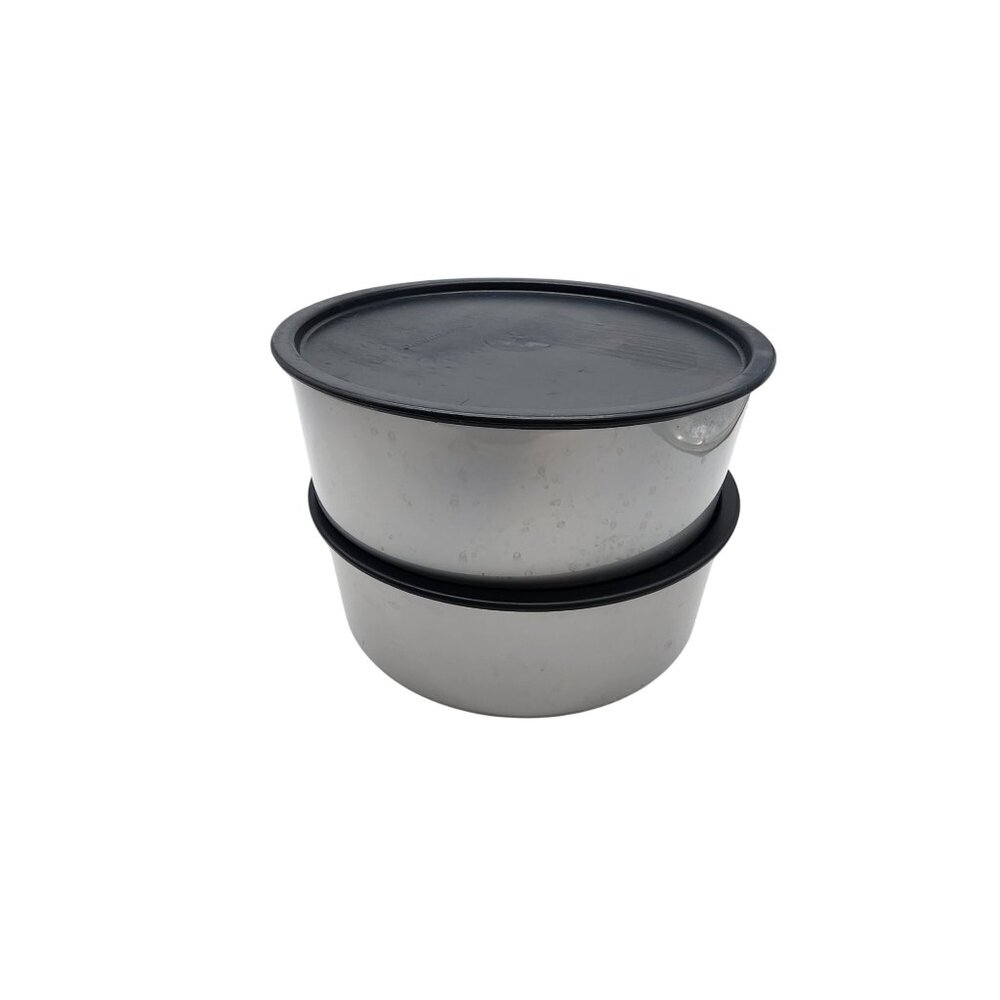 Tupperware Set of 2 Silver Black Snack Containers One Touch seal NEW